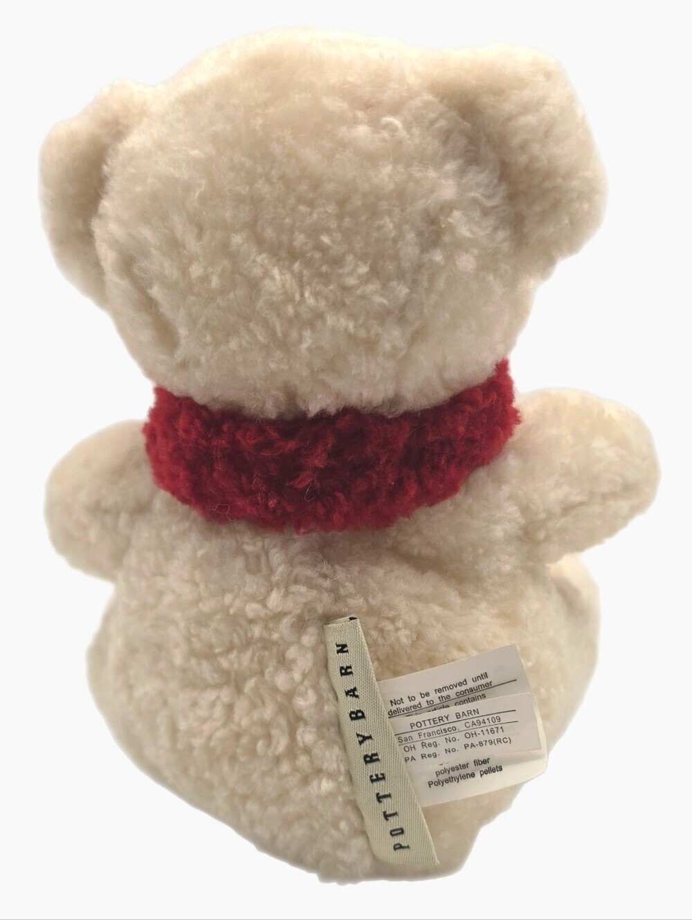 Pottery Barn Plush Cream Teddy Bear with Red Scarf - Picture 3 of 5